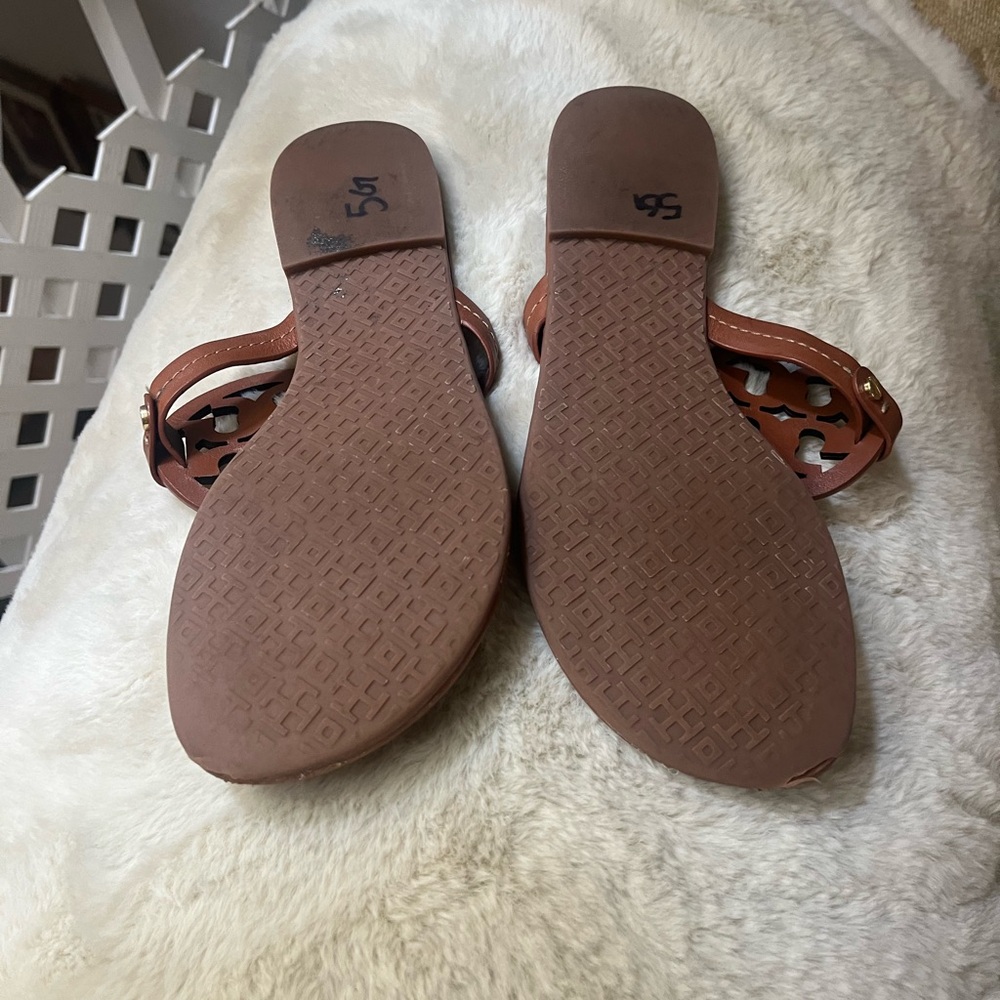 Women's Brown Leather Thong Sandals - Classic Summer Slide - Picture 7 of 9